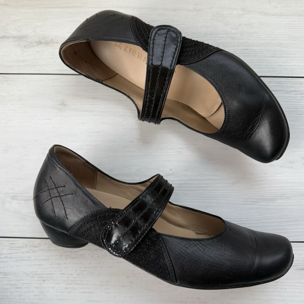 Ziera Kumfs Black Mary Jane Heels Leather Women’s Size EUR 41 US 10 Comfort